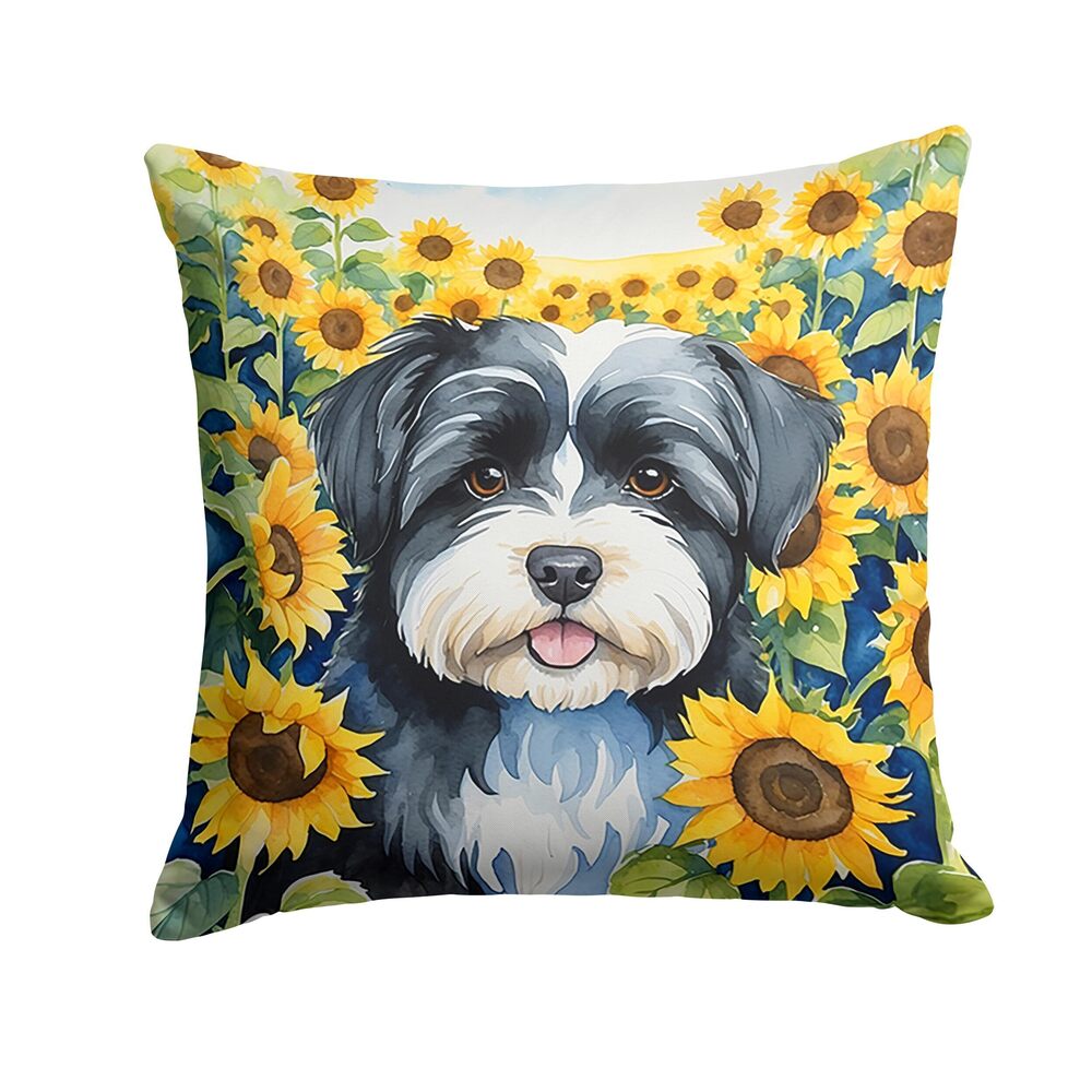 7842 in Sunflowers Throw Pillow, 14Hx14W, Havanese 6097